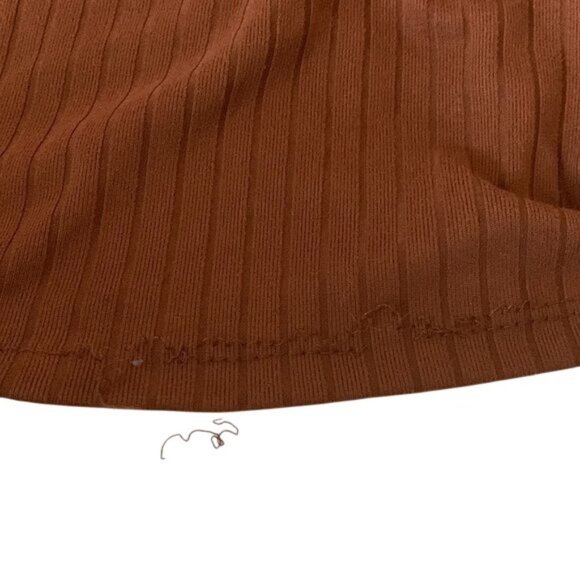 Cutout Front Ribbed Long Sleeve Top Brown No Comment L Polyester/Spandex Womens - Picture 5 of 8